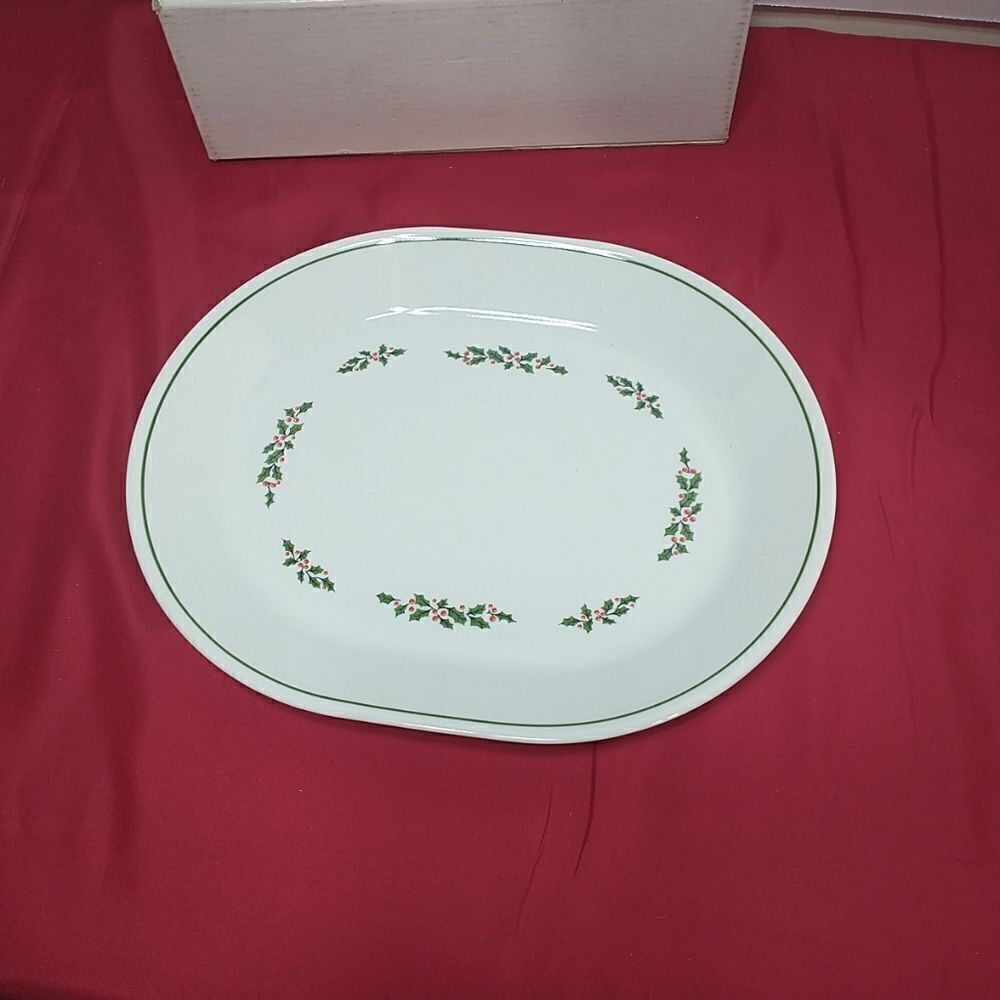 Corelle Christmas Holly Days Serving Platter 10 inch By 12 Inch vintage.
